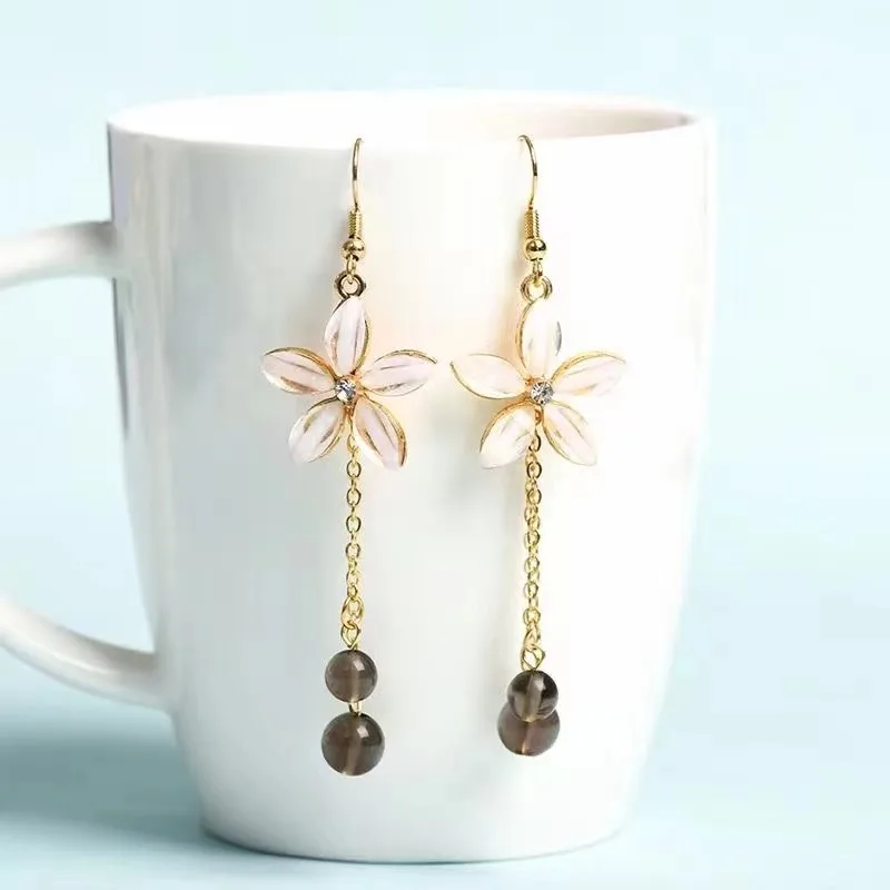 Wholesale natural stone crystals healing stone crystal crafts crystals round bead flower earrings for Wedding Decoration