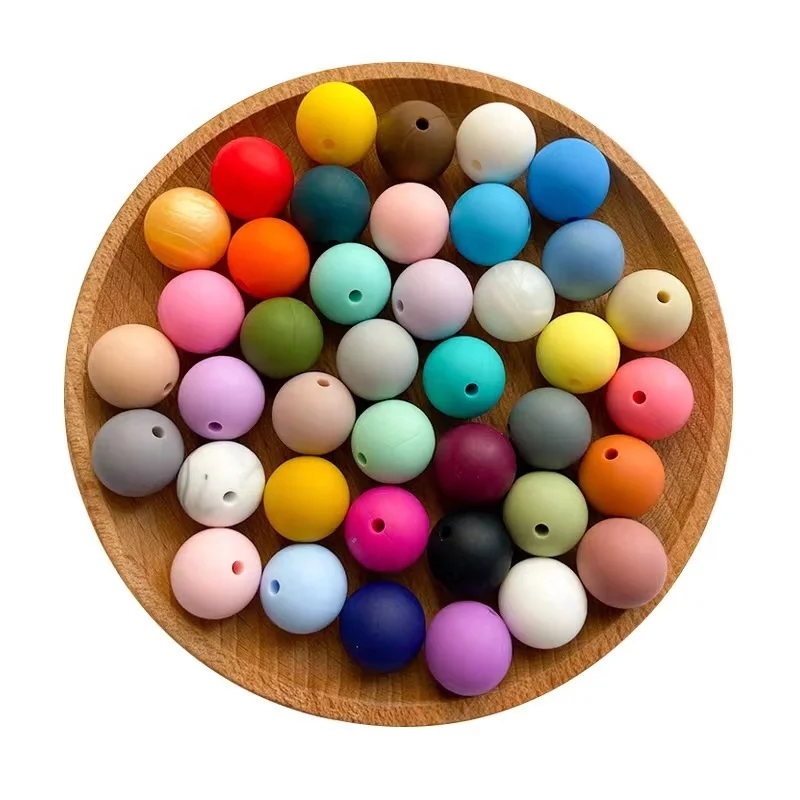 Factory Price Food Grade 15mm Baby Teething Colorful Print Bead Necklace Foof Grade For DIY Jewelry Making
