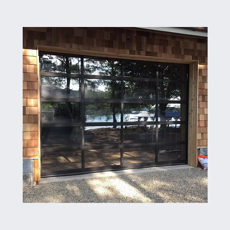 Modern New Black Automatic Garage Door Aluminum Alloy Frosted Glass Rolling Anti-theft Online Technical Support,free Spare Parts