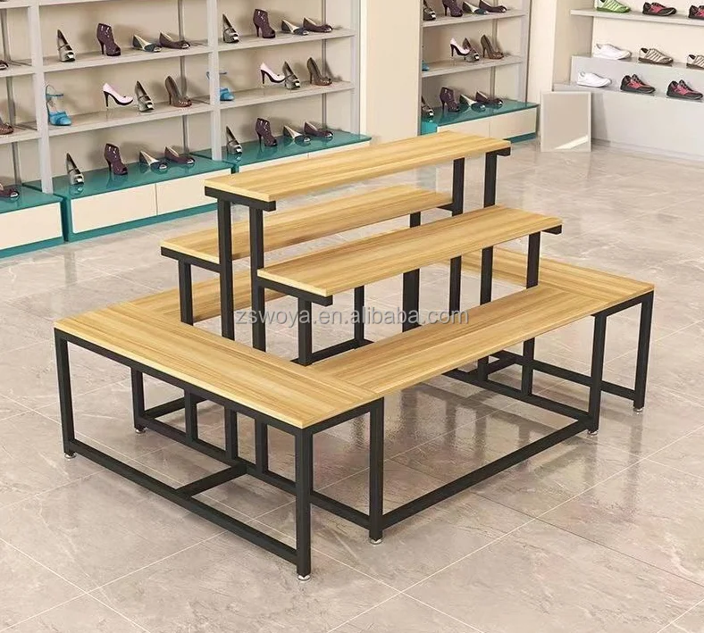 Excellent Quality Steel Wooden shoe display Shelf Boutique Wooden display Rack