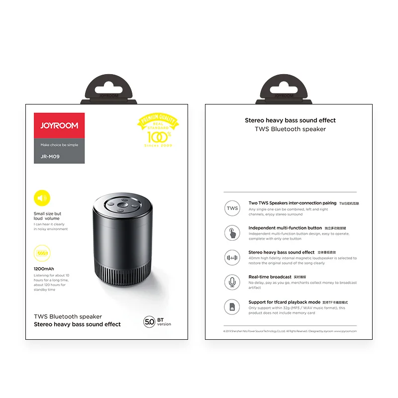 Joyroom 2021 New Wholesale  Wireless BT5.0 Speaker JR-M09 Portable Speaker Compatible for iPhone Laptop Pad Use