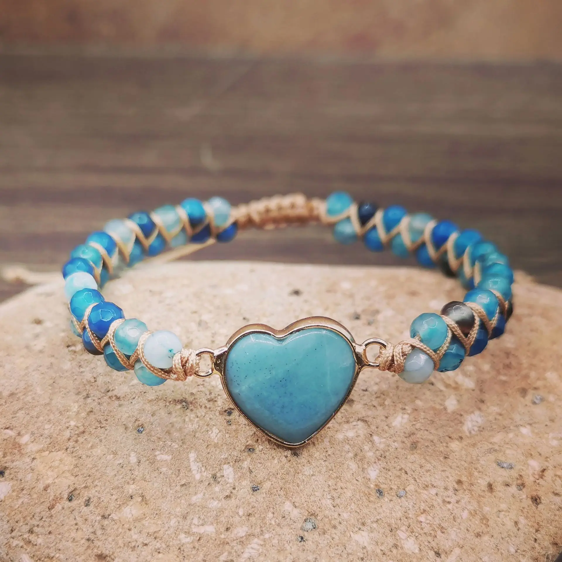 Natural Stone Heart Charm Bracelets String Braided Macrame Bracelets Jasper Friendship Wrap Bracelet Female Women Jewelry