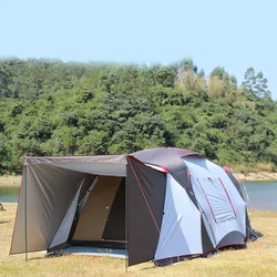 Outdoor Use Glamping 5-6 Persons Double Layer Big Capacity Awning Instant Car Camping Tent with 1 Bedroom and 2 Living Rooms