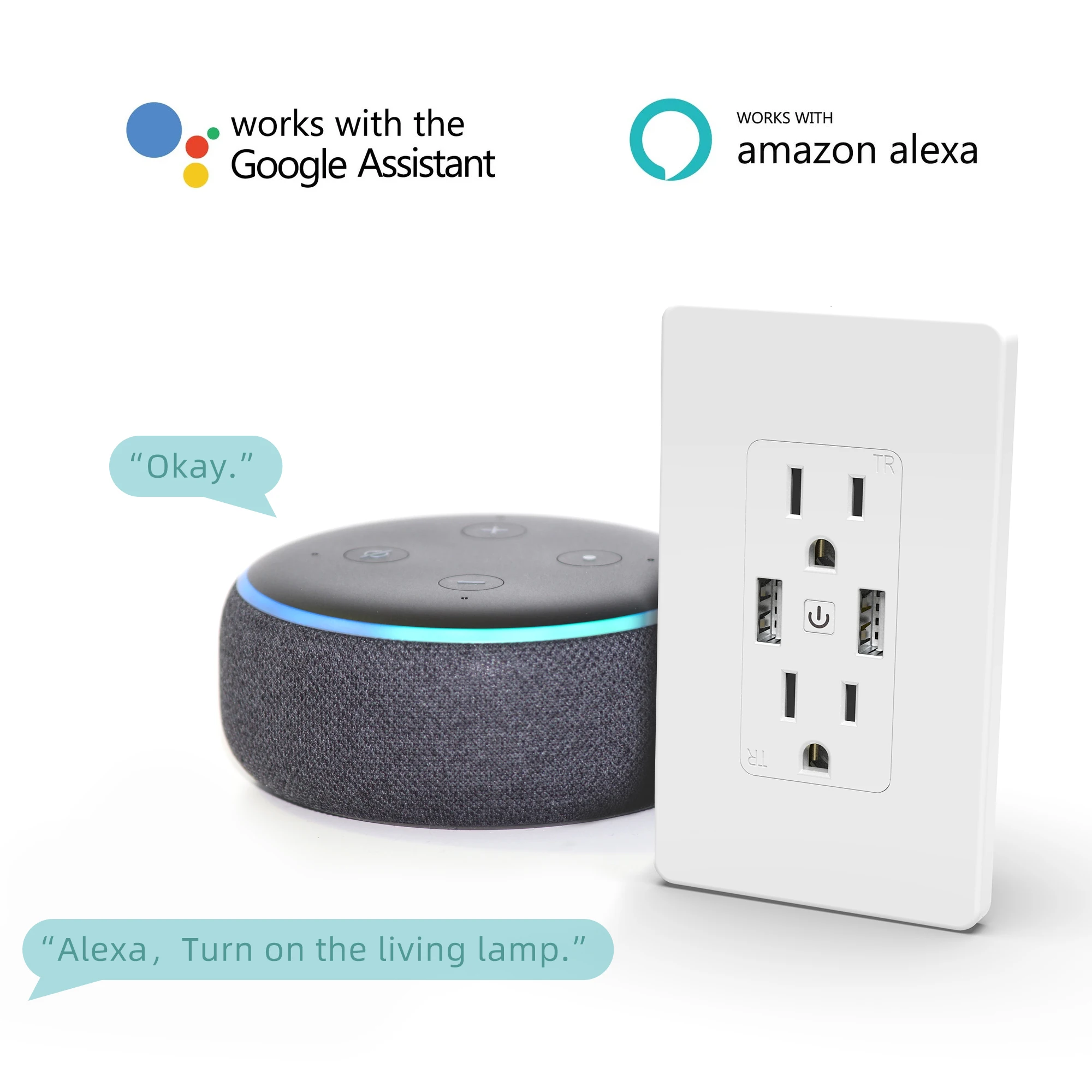 Hitenso Smart wifi outlets with 2 USB ports 15A wall charger sockets electric plug for home kitchen Alexa and google