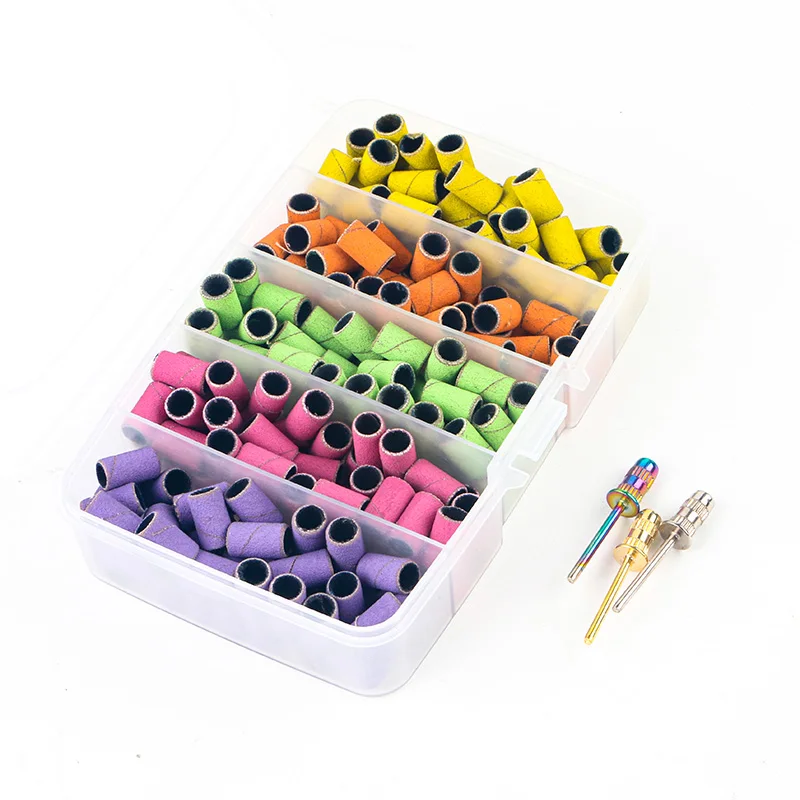 High Quality Beauty 5 Colors Mixed Nail File Tools 80/120/180 Grids 250pcs Sanding Bands For Nail Drill Bits