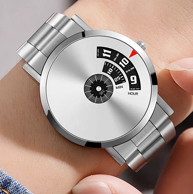 Newest stainless steel case dish time display waterproof unisex quartz wristwatch