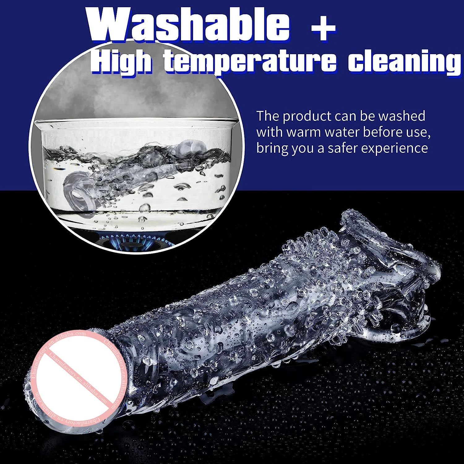 New Thick Clear Penis Sleeve Reusable Extender Realistic Textured Cock Sheath Cock Condom Penis Testicle Ring Sex Toys for men