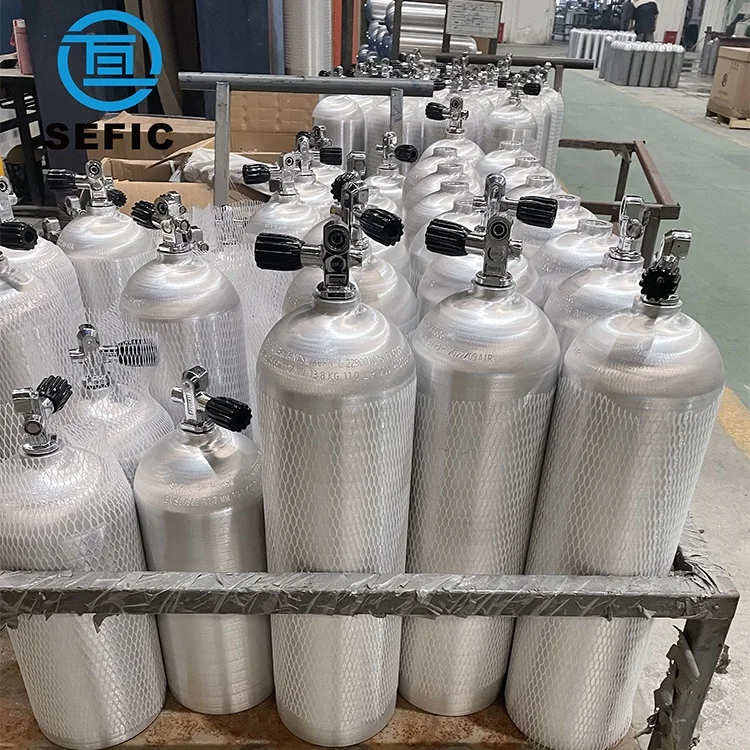 ENISO7866 CE 6l 7l 11.1l 12l Aluminum Underwater Breathing Scuba Air Tank With Din/Yoke Valve