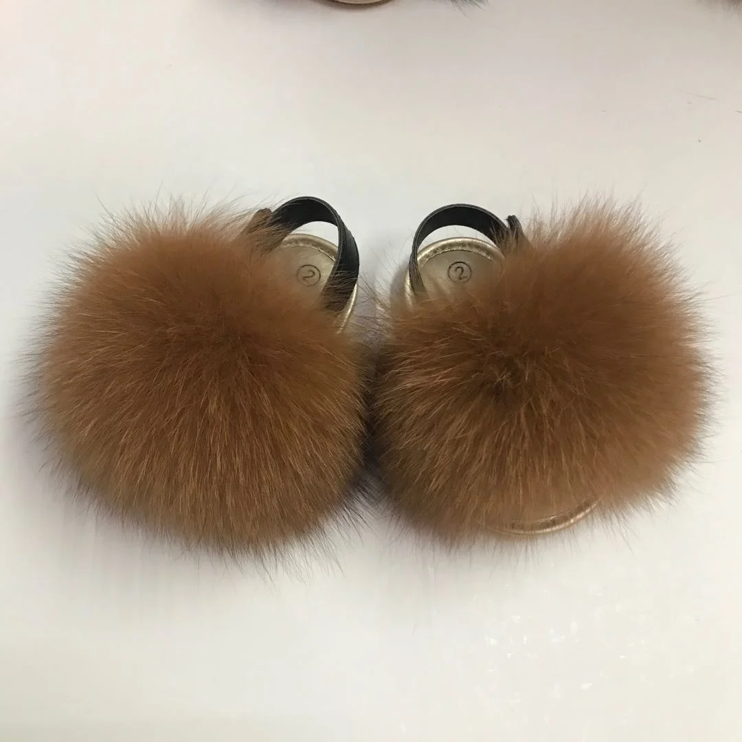 Fox fur slides vendors true fox fur slides for women fox fur slippers kids color