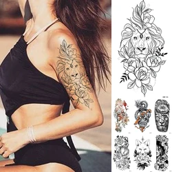 Wholesale Body Art 3D Small Waterproof Temporary Tattoo Sticker Lion Crown King Rose Wild Men Women Decoration
