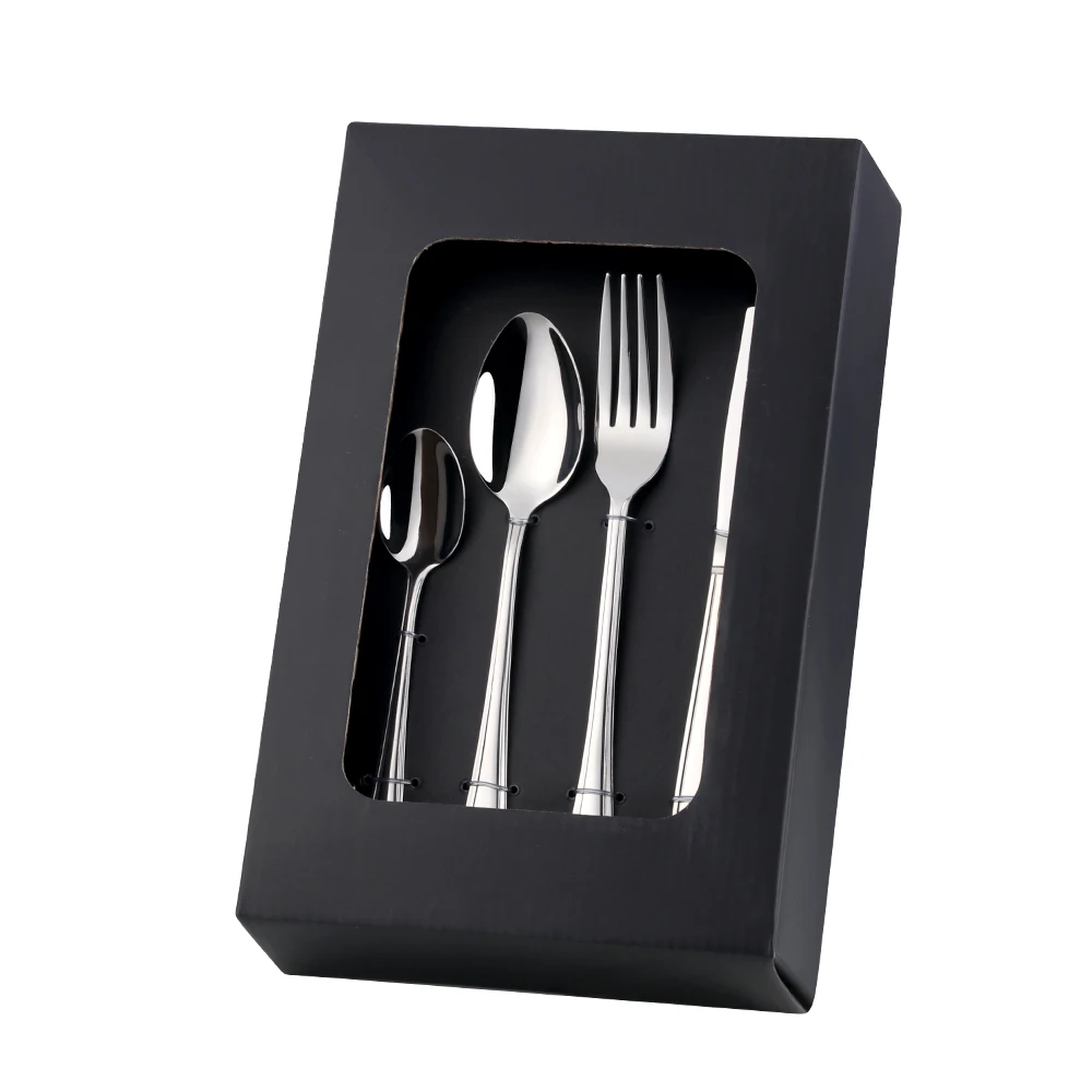 Luxury 4 Pcs Stainless Steel Gold Cutlery Set Spoon Fork Knife with Box