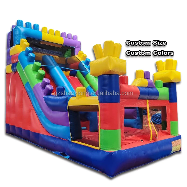Commercial Inflatable Bouncer Building Block Slide Bounce House Inflatables Slide Rainbow Color with Blower Sport Games for Sale