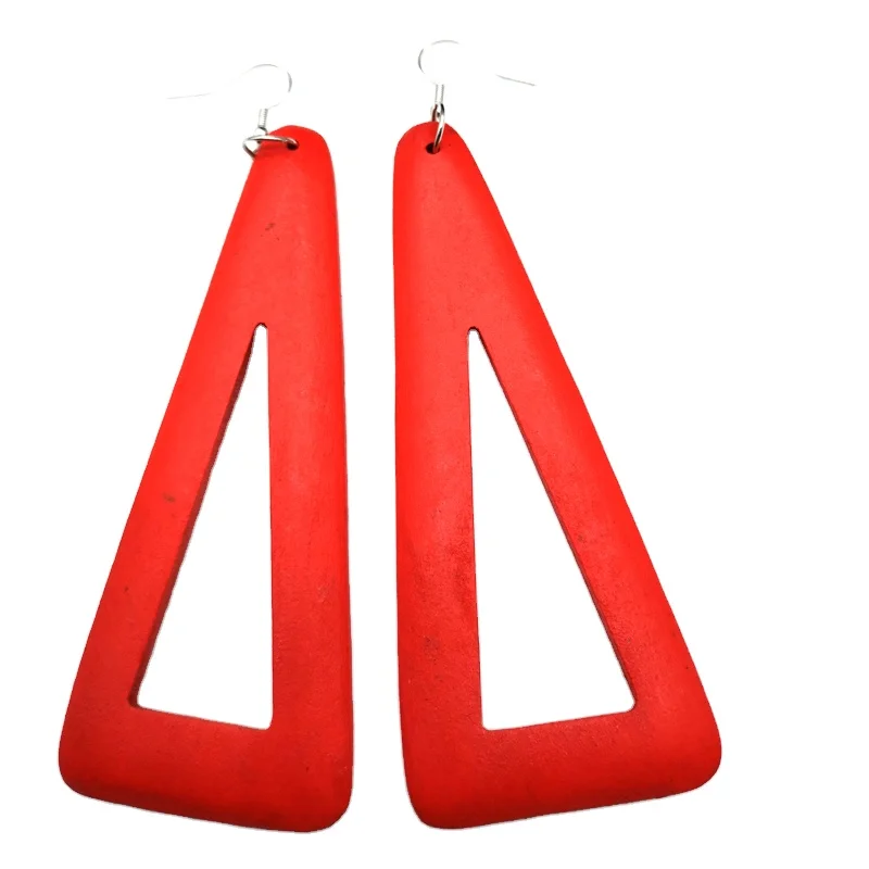Wholesale Triangle Natural Wood Drop Earrings