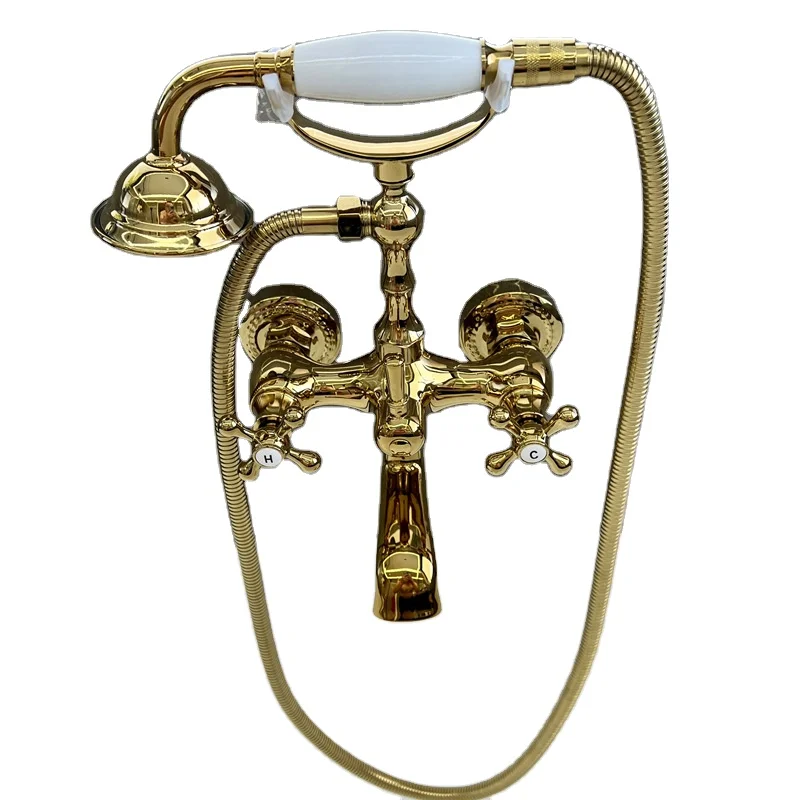 Shower Faucet Antique Brass Bathroom Shower Mixer Contemporary Bathroom Wash Hot Cold Water Dual Handle without Slide Bar Modern