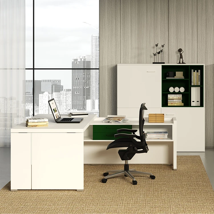 Modern White Ceo Boss Work Executive Office I Shaped Design Eco-friendly Panel Office Desks