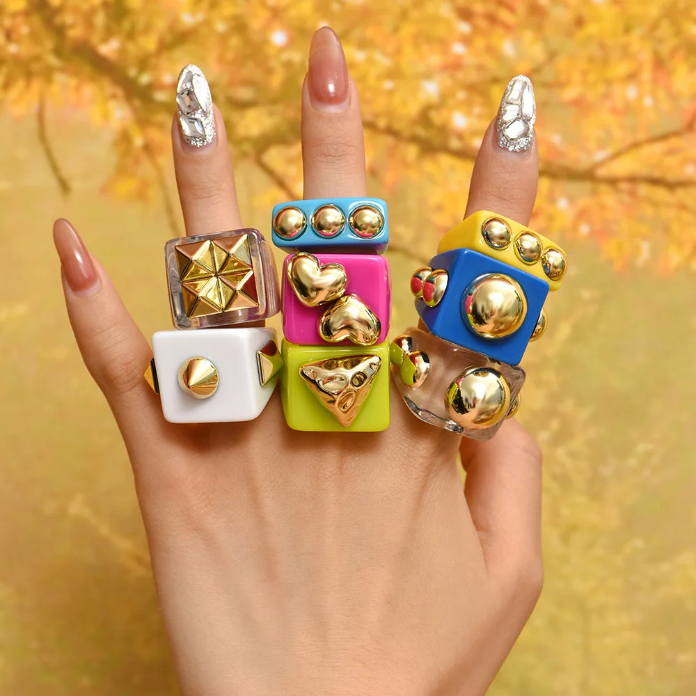 New Trendy Kids Cute Colorful Candy Transparent Handmade Resin Plastic Acrylic Finger Ring/