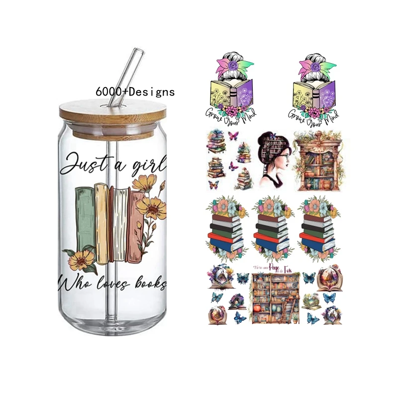 Wholesale 100+ Various  Books UV DTF  Wraps Stickers Custom 3D UV DTF Cup Wraps  Prints 16oz Libbey Glass  Can Wrap