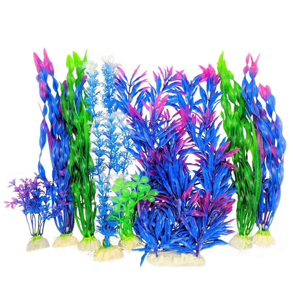 6 10 Pcs kit Soft Texture Artificial Algae Water Plastic Plants for Fish Tank Decorations Large resin Aquarium Decor Accessories