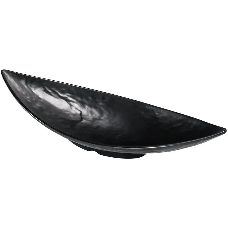 Eco Friendly Melamine Charged Salad Plate Boat Shape Black Melamine Plates Plate Dish