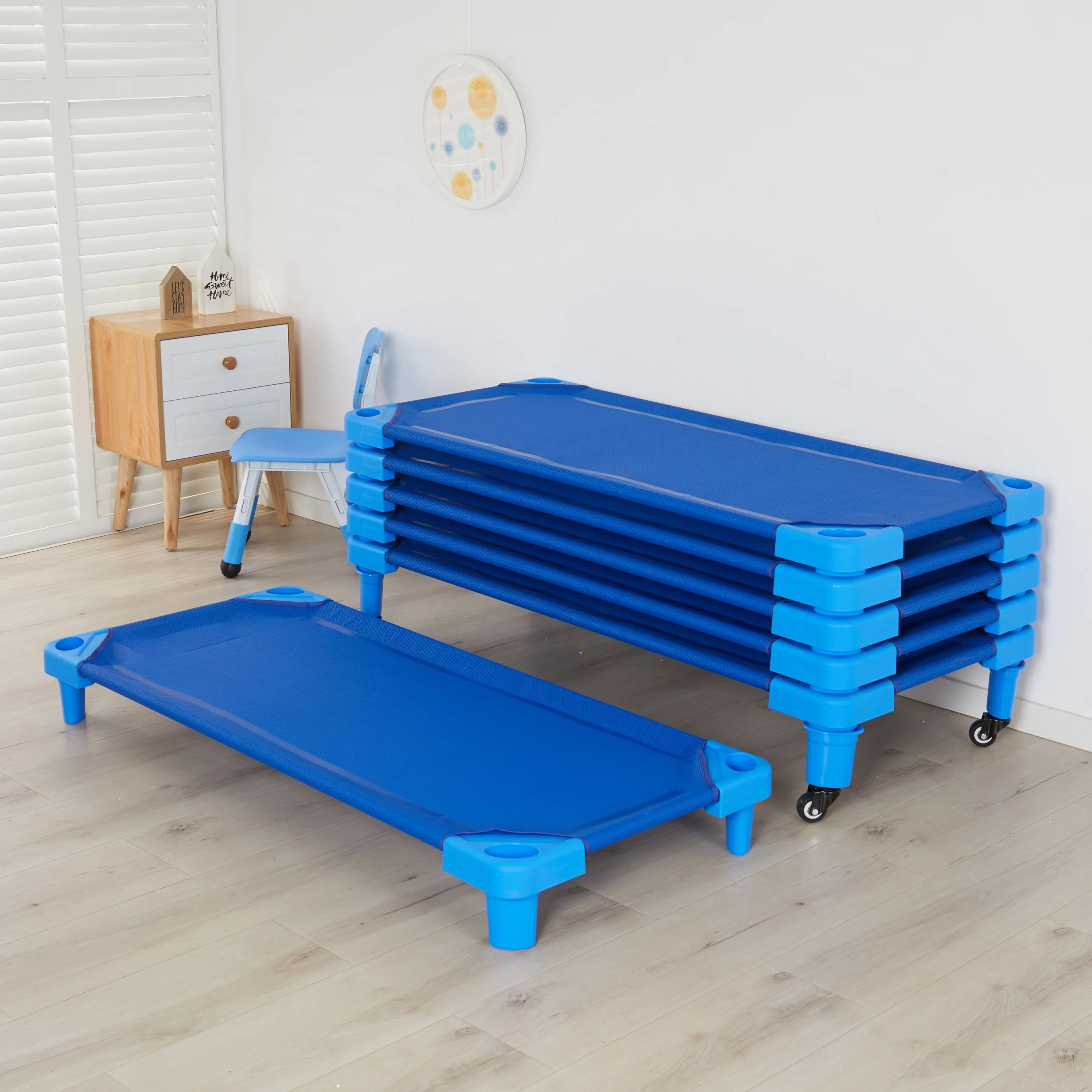 Enable to store durable plastic stacking kids bed children cot