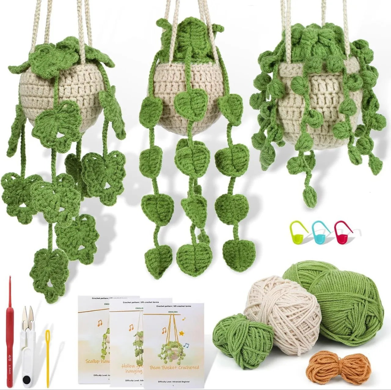 Custom Hanging Potted Plants Decor Ornaments Doll Yarn Crochet Kit for Beginners Knitting DIY Material Package in English