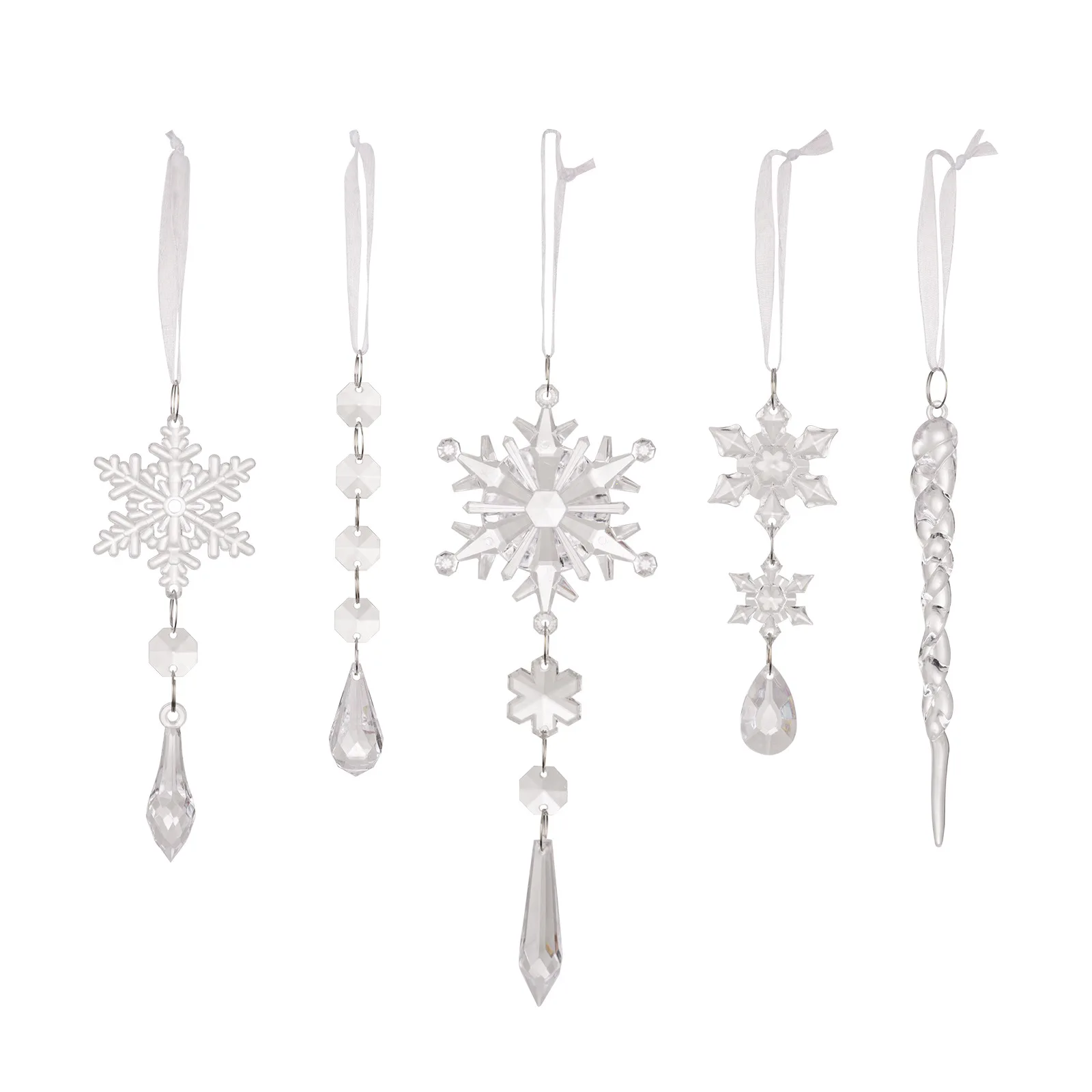 5 PCS Ice Strip Transparent Ice Edge Acrylic Clear Snowflake Christmas Tree Pendants