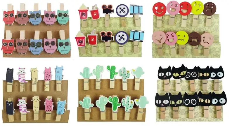 Birthday Party Favors Rustic Holiday 10pcs Black Cat Hanging Photo Display Wooden Peg Toy Bamboo Clothes Pegs