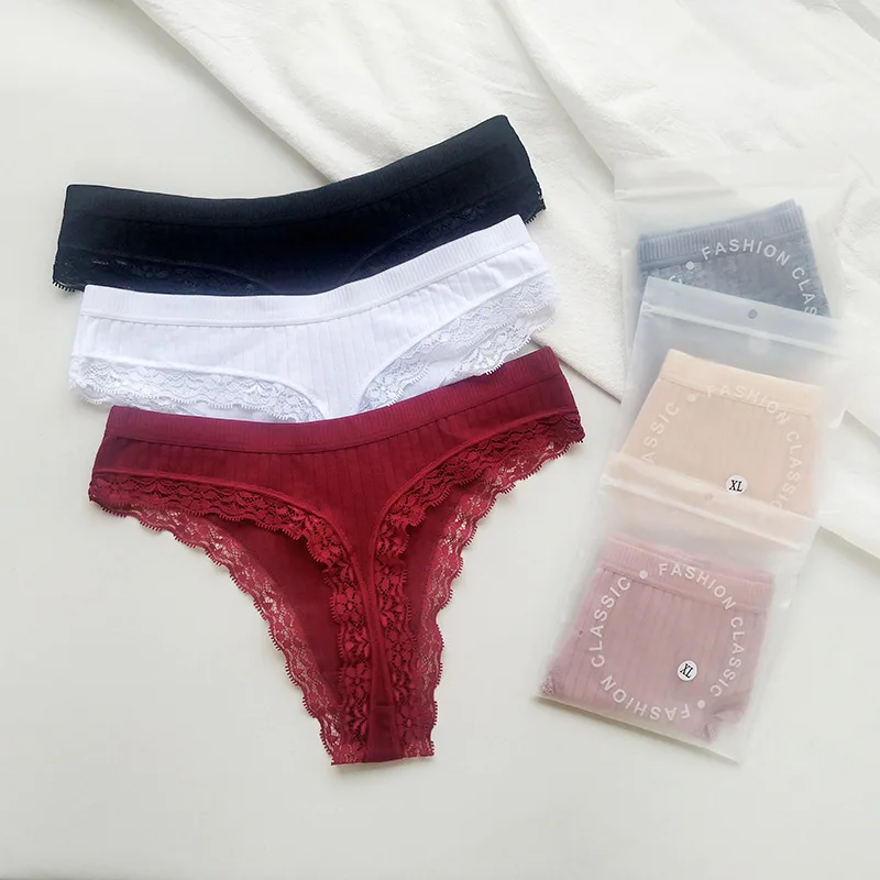 Sexy lace string and cotton thong underwear girls sexy lace underwear