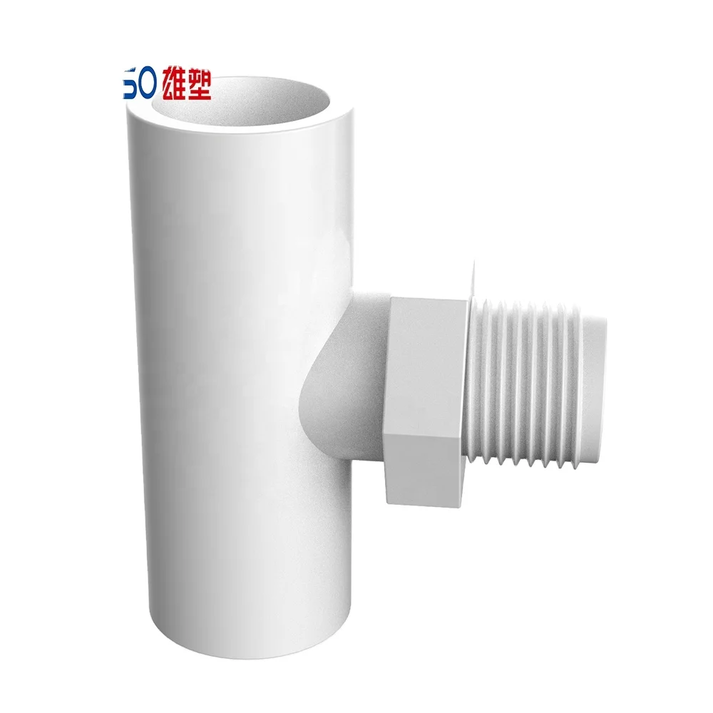 HOMSO NEW PVC Male Thread Tee for Water Supply Pipe Fitting 2.5 MPa Socket x Socket x MNPT External Thread on Branch Tee