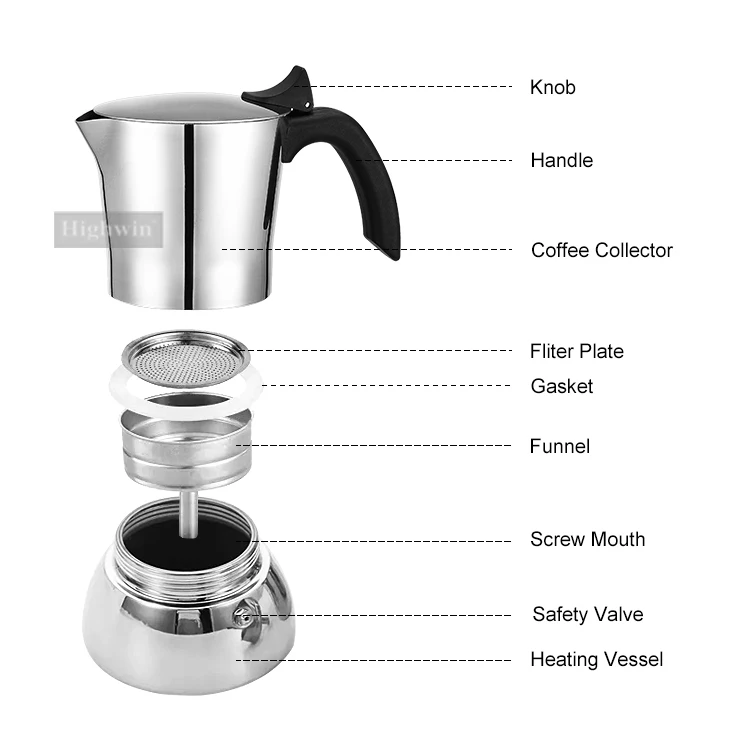 Espresso Mocha Pot Stovetop Moka Coffee Pot Stainless Steel Moka Pot