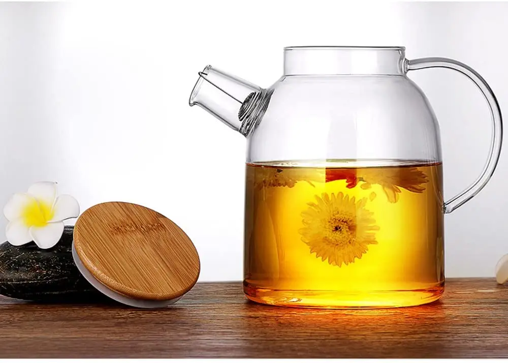 Factory wholesale heat resistant Blooming Glass Flower Teapot and tea cup set