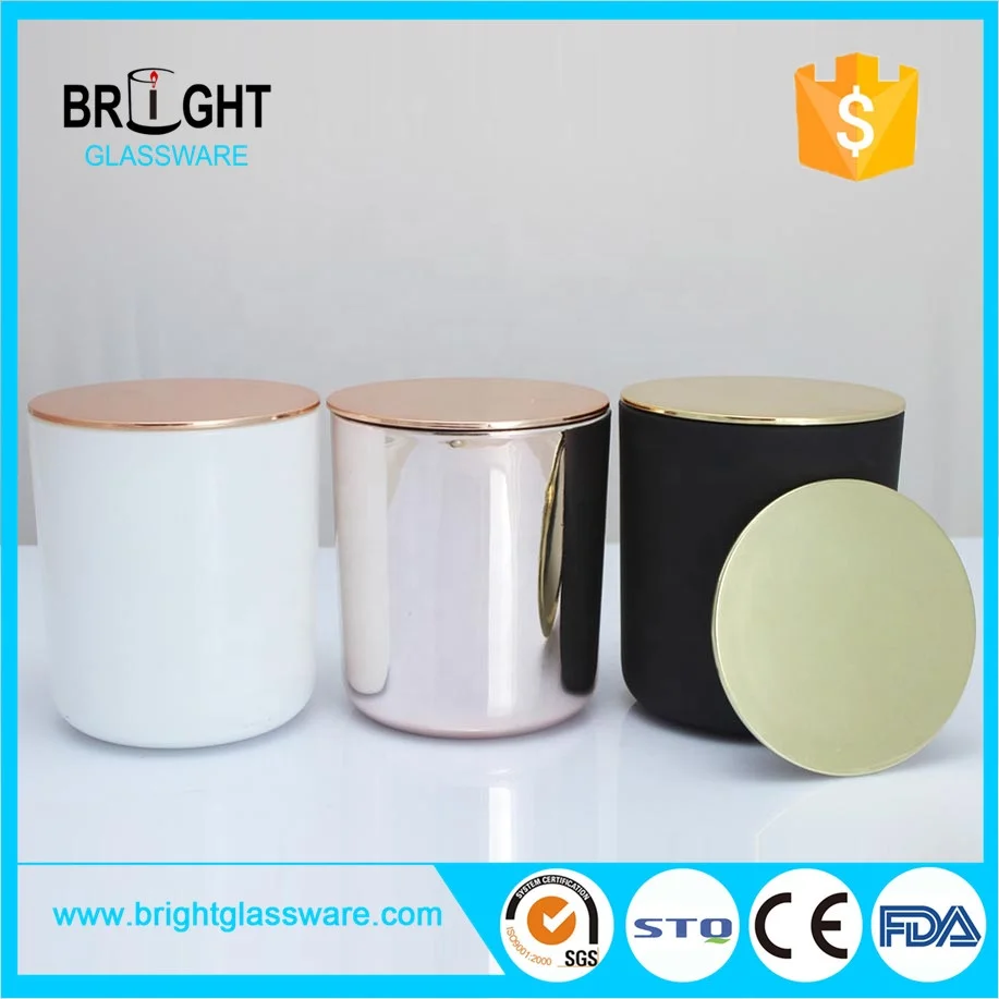 New products glass tumbler jar electroplating rose gold oxford candle holder with lid