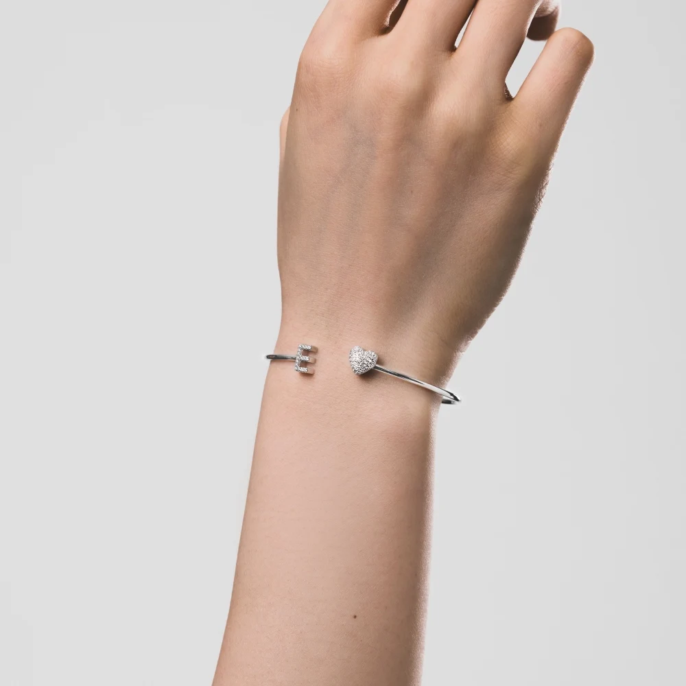 Dylam E Letter Alphabet Bangle Cuff Bracelets Plated Love All 26 Letter Silver Bracelets for Women Friendship Birthday Gifts