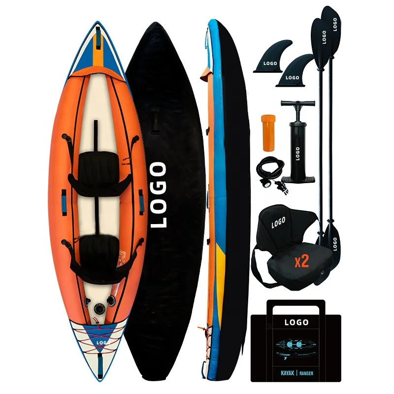 11.15 ft Inflatable Double Fishing Kayak Oxford Inflatable Kayak with 3 Independent Airbags