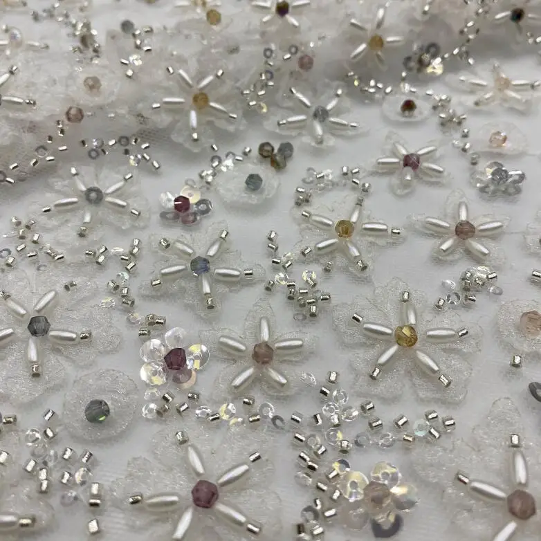 New 2024 crystal beaded lace fabric by the yard