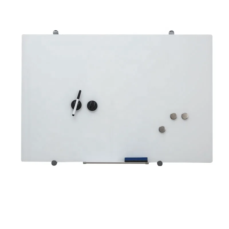 Factory Customized Magnetic Glass White Board With Circular Clip Standard Writing Notice Board