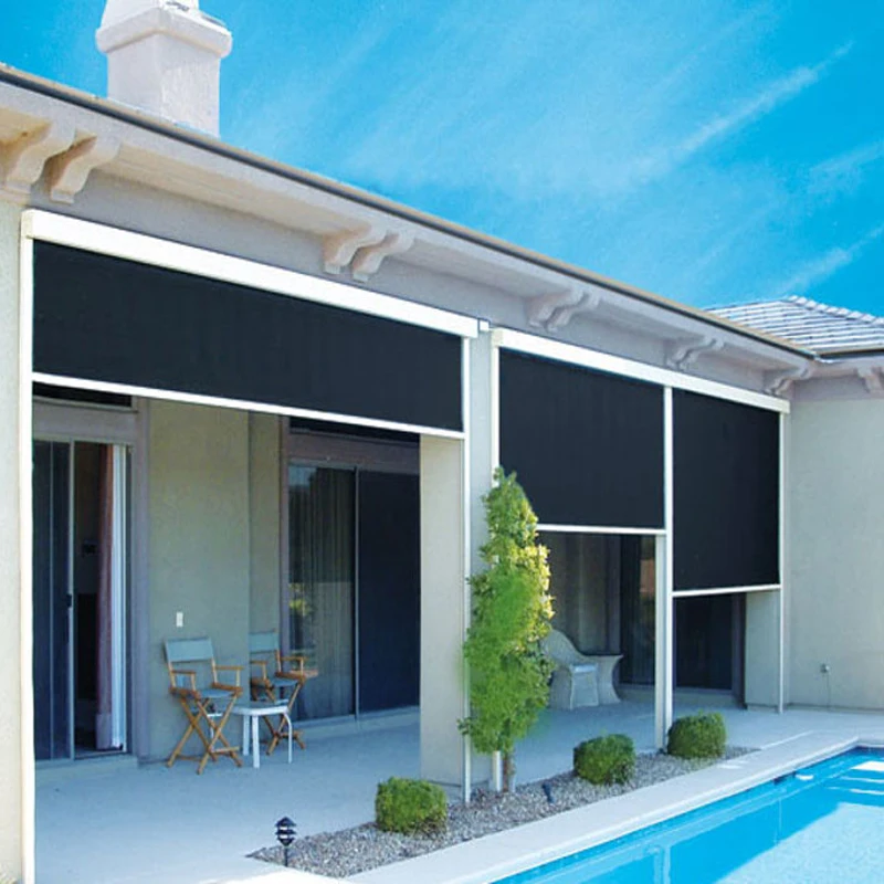 Custom Outdoor Shades Blackout Shutter Screen Motorized Exterior Fabric Blinds Roll