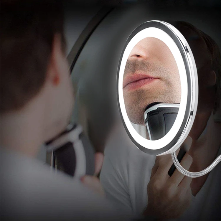 Flexible Gooseneck 10x Magnifying Led Lighted Makeup Mirror Bathroom Magnification Vanity Mirror With Suction Cup