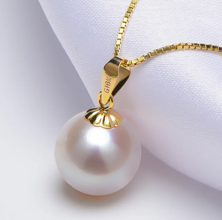 8mm round shape genuine 18K pure solid gold fresh water real freshwater cultured natural wholesale pearl necklace jewelry