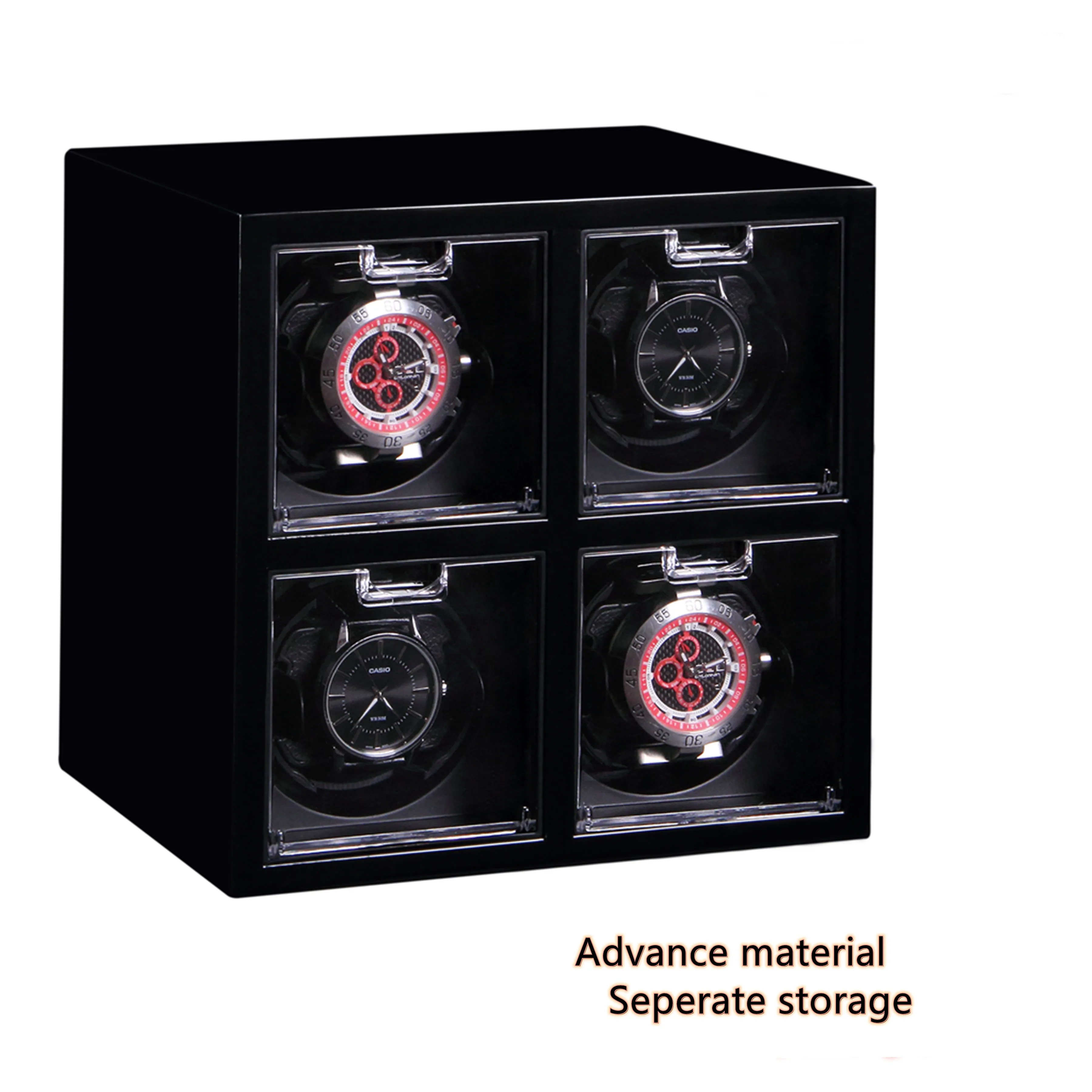 Luxury High quality  molle Automatic Watch winder safe mechanism wood leather rotations watch winder box 4 slots with OPEN-STOP