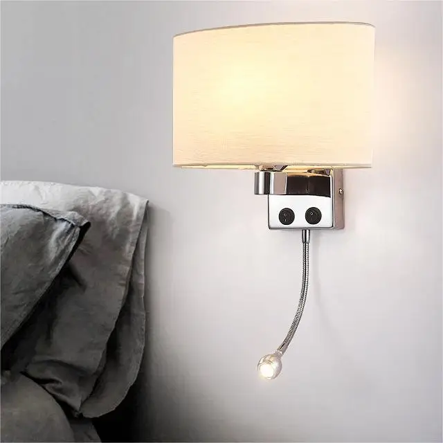 Fashionable best-selling living room background wall light high quality fabric bedroom bedside wall lamp Chrome for hotel