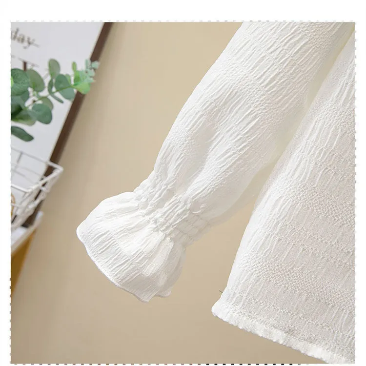 Kindergarten children autumn white long sleeve blouse girls lace neck princess shirt school uniform blouse