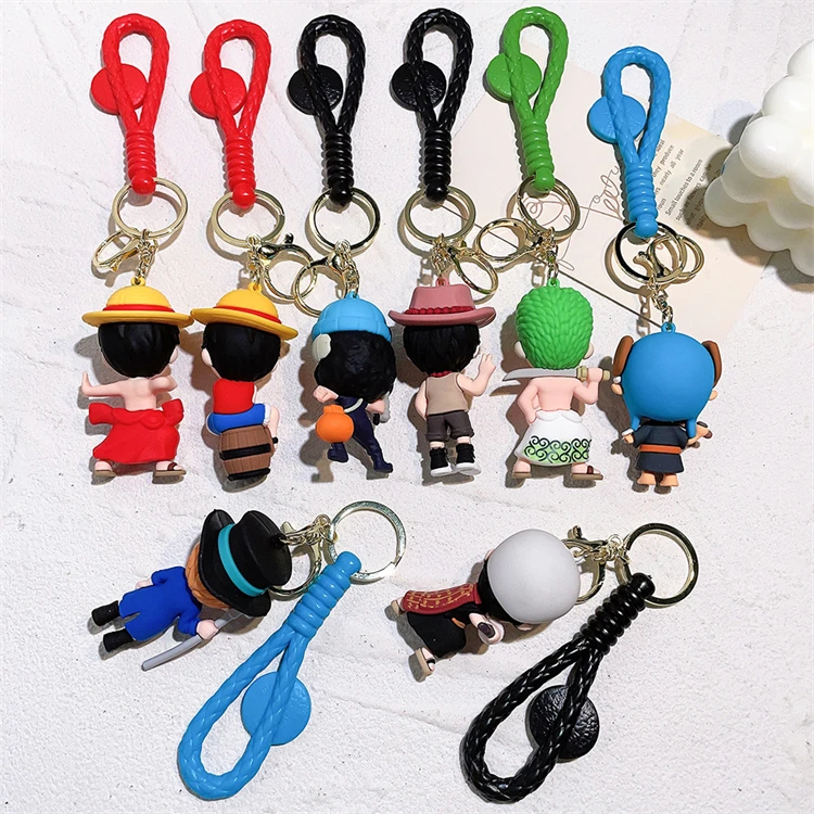 Wholesale 3d Japan Anime one Character piece Keychain Rubber Cartoon Pendant gift Luffy Key chains Pvc Keychains