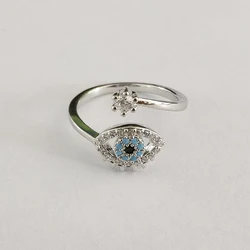Personalized Blue Crystal Eye Finger Opening Adjustable Zirconia Devil Eye Ring