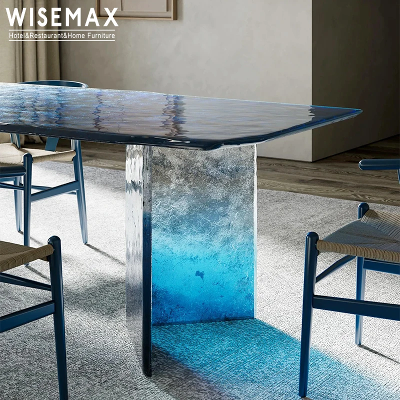 WISEMAX FURNITURE Contemporary simple design home furniture irregular square resin blue dining table for hotel living room