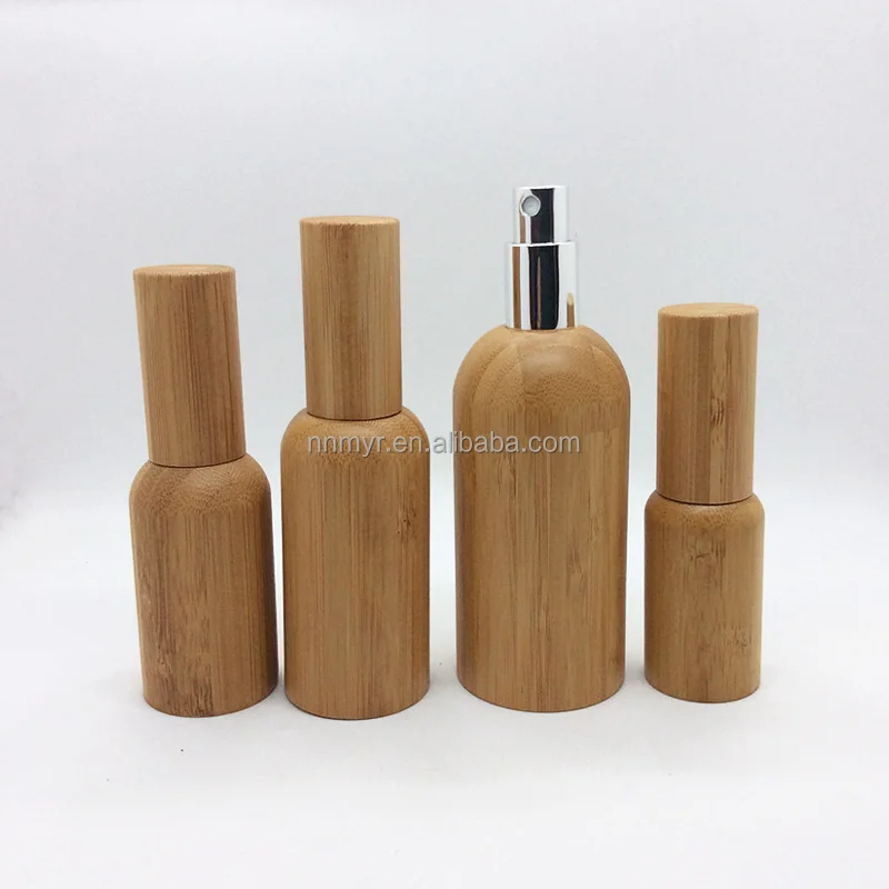 Portable Mini Aluminum Perfume Sub Packaging Spray Portable Cosmetics Liquid Container with Bamboo Bag Refillable Glass Bottles