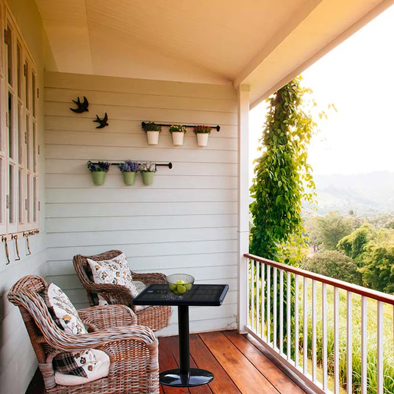 Outdoor multi-media solar table as solar energy rechargeable batteries for solar lights IP 65 solar coffee table