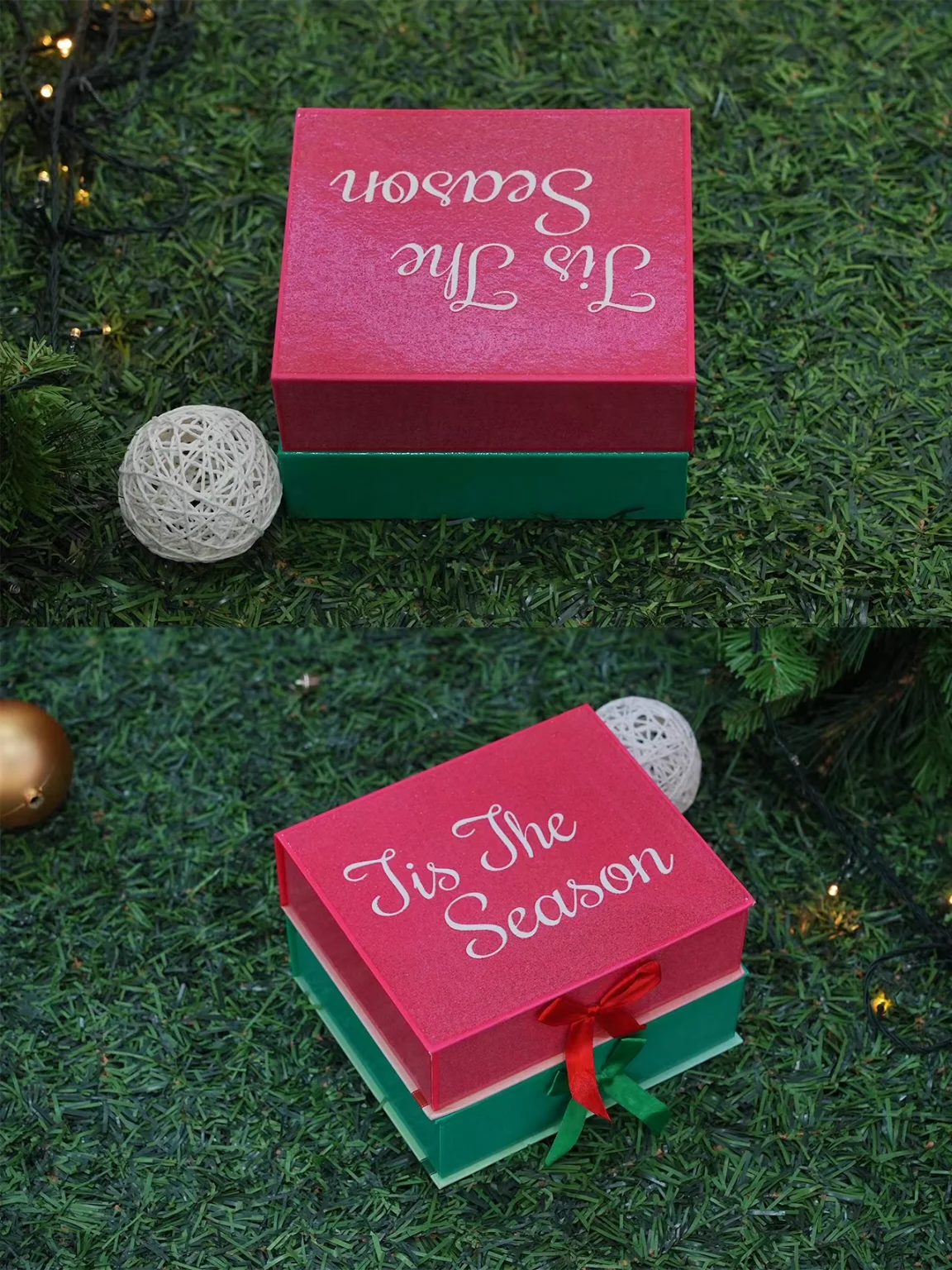Customized logo Paper Cardboard Christmas Hamper Packaging Magnetic Paper Boxes Eve Gift Boxes Christmas Box with ribbon