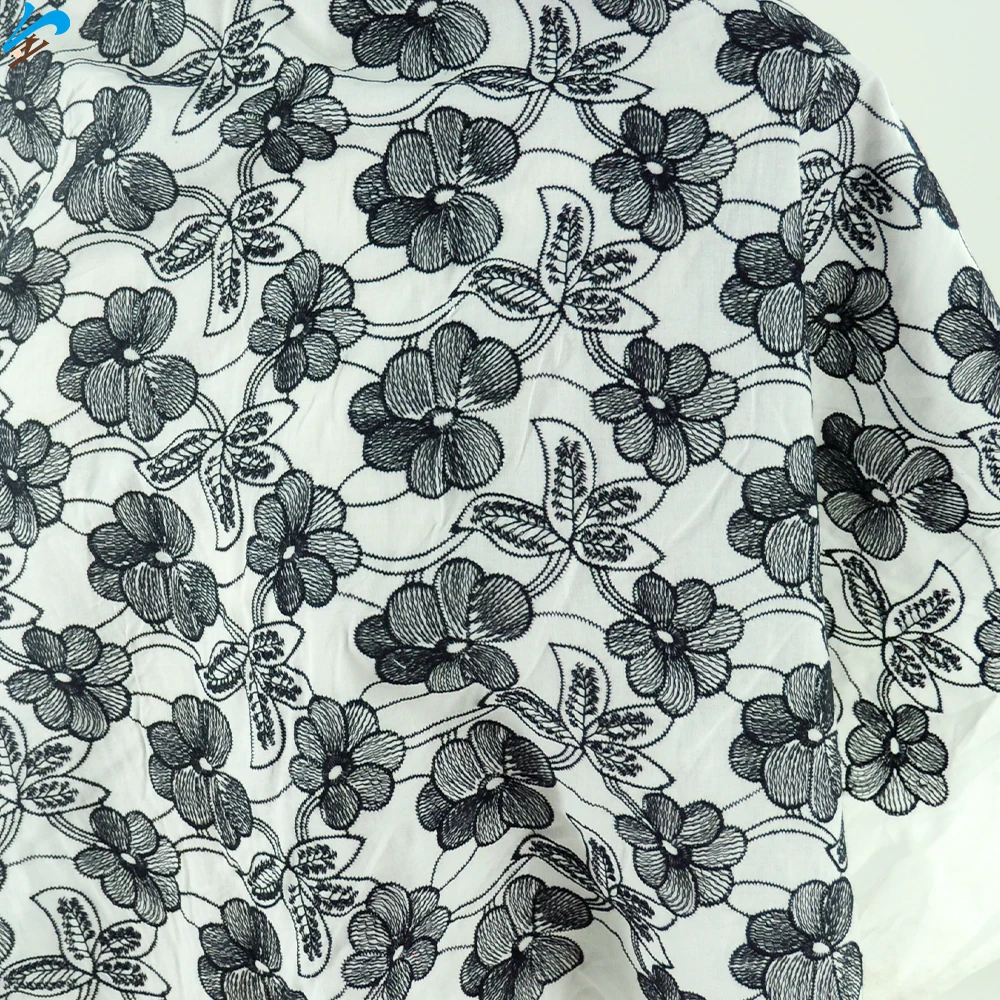 Customization Wholesale Elegant Black Flower Cotton Soft Embroidery Lace Trim Fabric Featured Embroidery Fabrics for Clothing