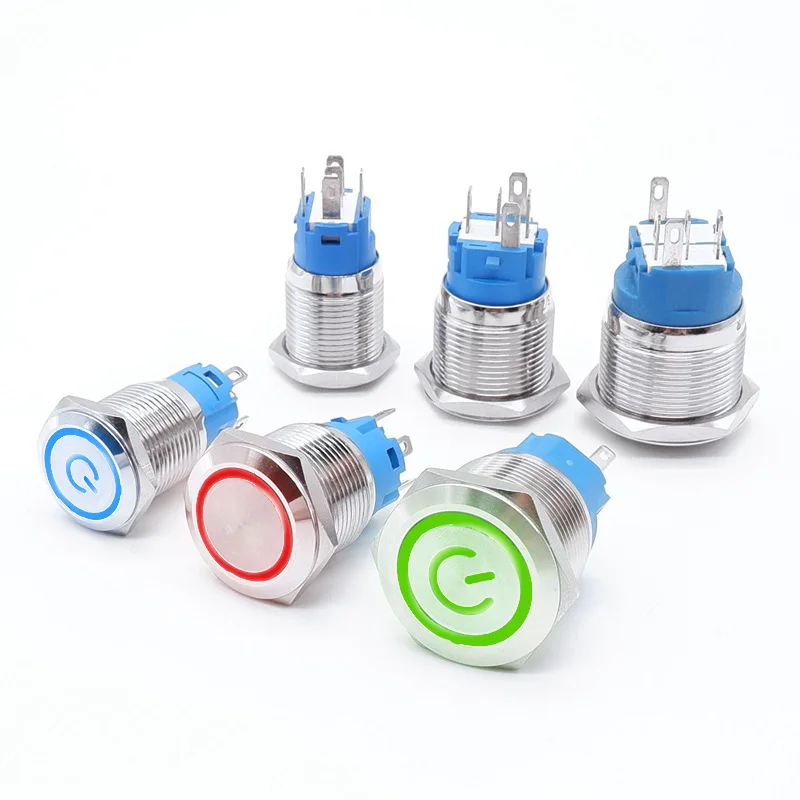 12/16/19 mm Waterproof IP65 12 Volt Illuminated Lighted ON OFF Led    Metal Dome Metal light ush Button Switch